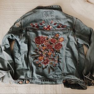 Embroidered Floral distressed Jean Jacket